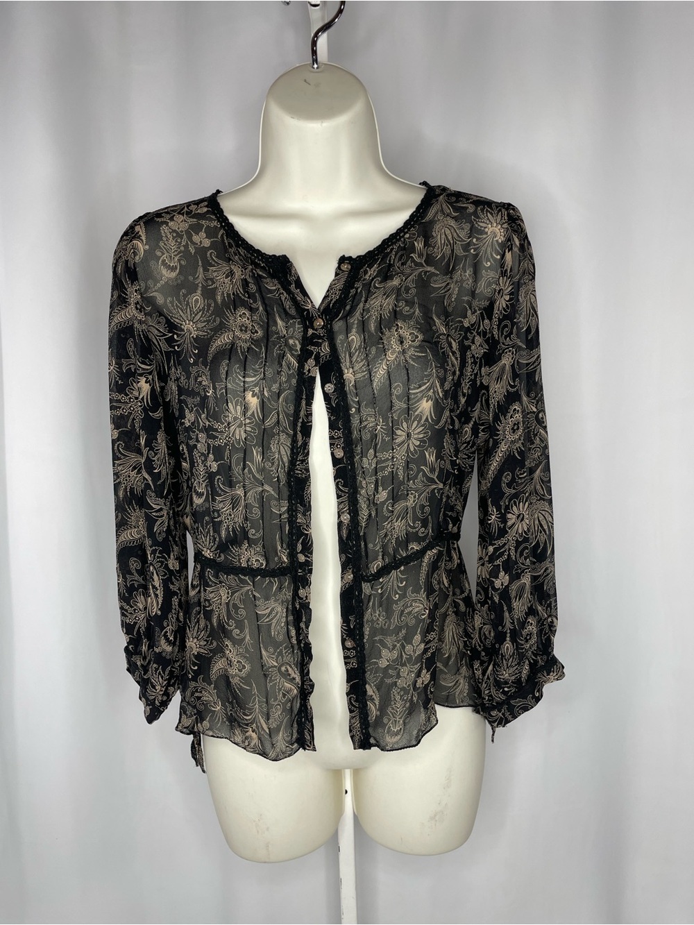 Max Studio Silk Sheer Paisley topBoho Peasant Top Y2K Romantic Goth Fairy Grunge